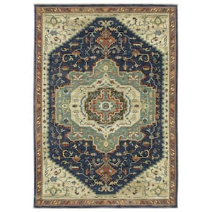 Fleetwood Blue/Beige 7 ft. x 10 ft. Center Oriental Medallion Polypropylene Fringe Edge Indoor Area Rug