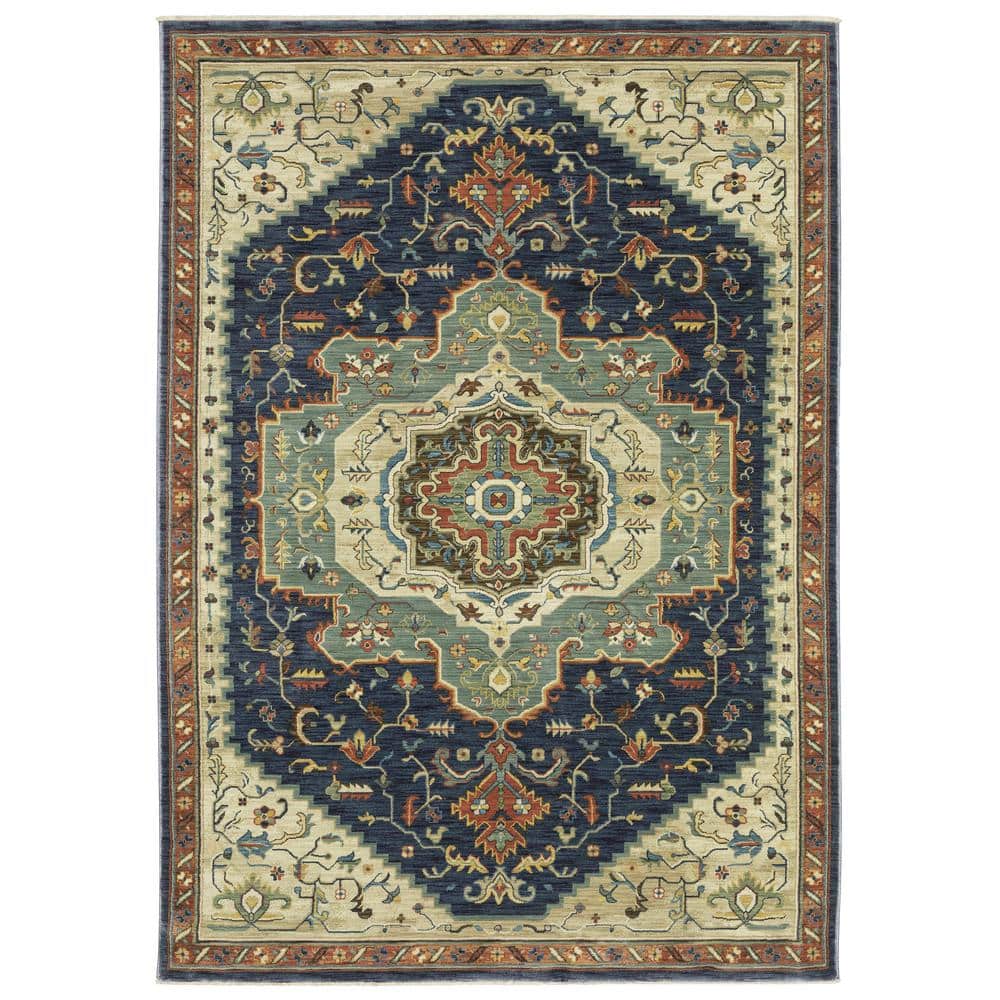 Fleetwood Blue/Beige 10 ft. x 13 ft. Center Oriental Medallion Polypropylene Fringe Edge Indoor Area Rug price history on PriceWatchPro