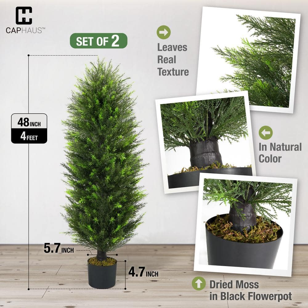 48" Green Artificial Cedar Topiary Trees in Black Plastic Pots