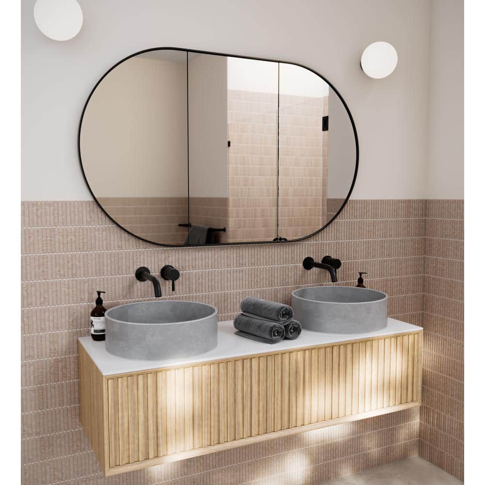 Black Framed Oval Recessed Medicine Cabinet with Mirror