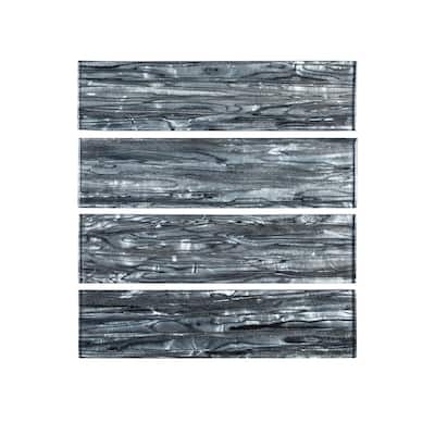 Abalone Gray 3 in. x 12 in. Glossy Glass Wall Tile (1 sq. ft./Pack)