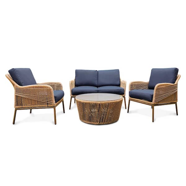 Leisure Made Terrell 4-Piece Wicker Seating Set with Sunbrella Navy Cushions