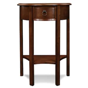 Assembled 19 in. W x 10 in. D 1-Drawer Demilune Hall Pecan Finish Wood Console Half-Circle Stand with-Shelf