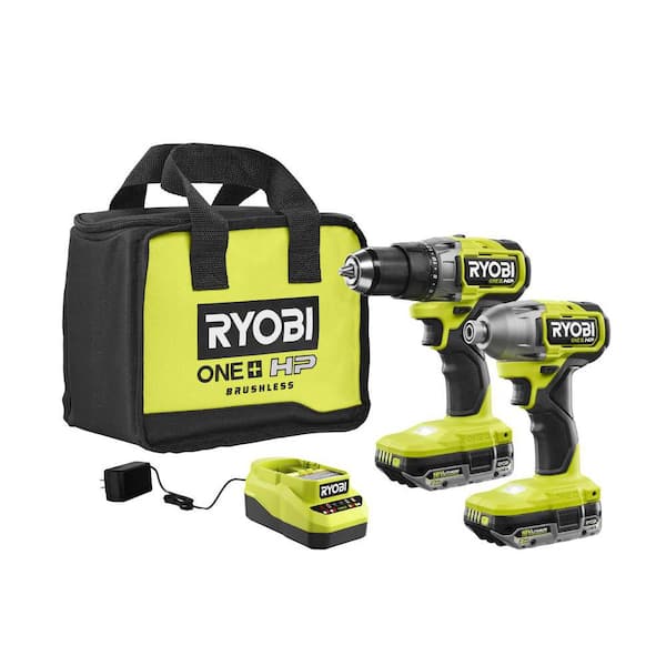 RYOBI ONE+ HP 18V Brushless Cordless 1/2 in. Drill/Driver and Impact Driver Kit w/(2) 2.0 Ah Batteries, Charger, and Bag