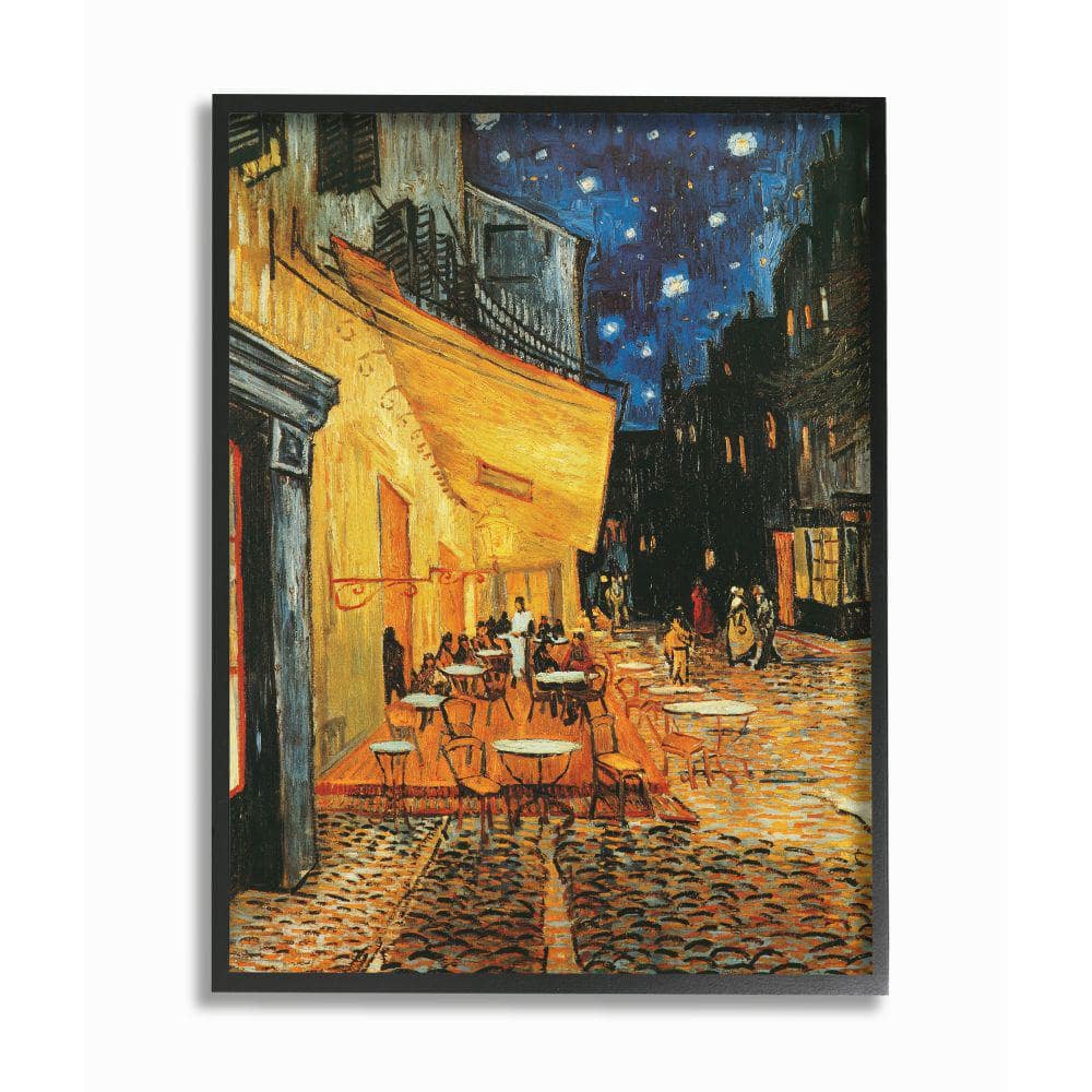 Vincent Van Gogh Café Terrace at Night Black Framed Canvas Print, 16 x 20