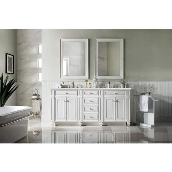 James Martin Vanities Bristol 72 in. W x 23.5 in. D x 34 in. H Double Bath Vanity in Bright White with Acrylic Top in Arctic Fall