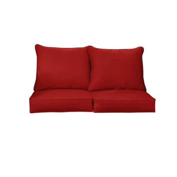 SORRA HOME 27 in. x 29 in. Indoor/Outdoor Loveseat Cushion Sunbrella Canvas Jockey Red Deep Seating