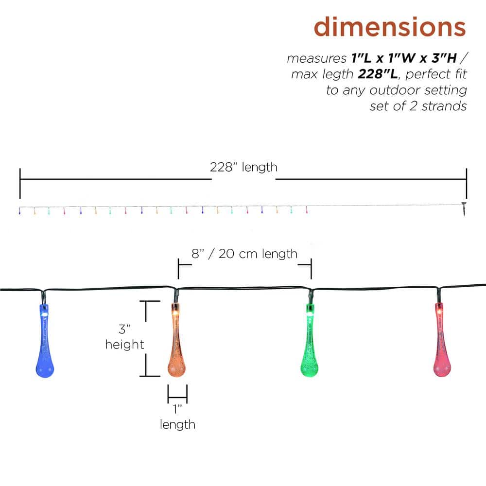 228" Multi-Color Solar Powered Teardrop LED String Lights