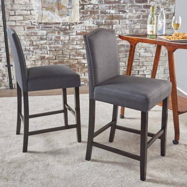 CHRISTOPHER KNIGHT HOME Merritt 26.8 in. Dark Charcoal Studded Wood Counter Stool (Set of 2)