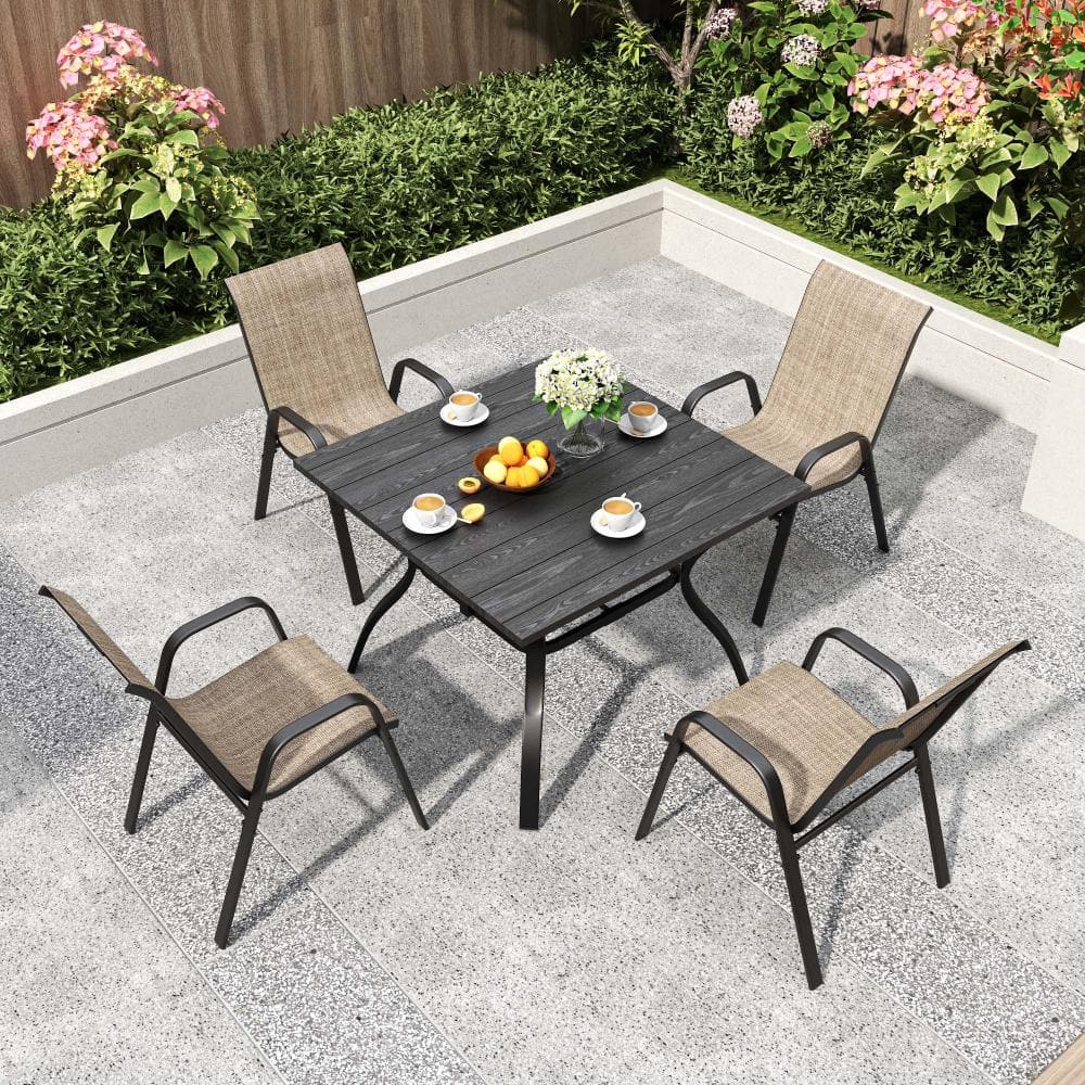 5-Piece Metal Outdoor Dining Set with Umbrella Hole, Brown Seats price history on PriceWatchPro