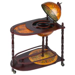 Old World Extended Shelf Italian Replica Beige Globe Bar Cart with Wood Top