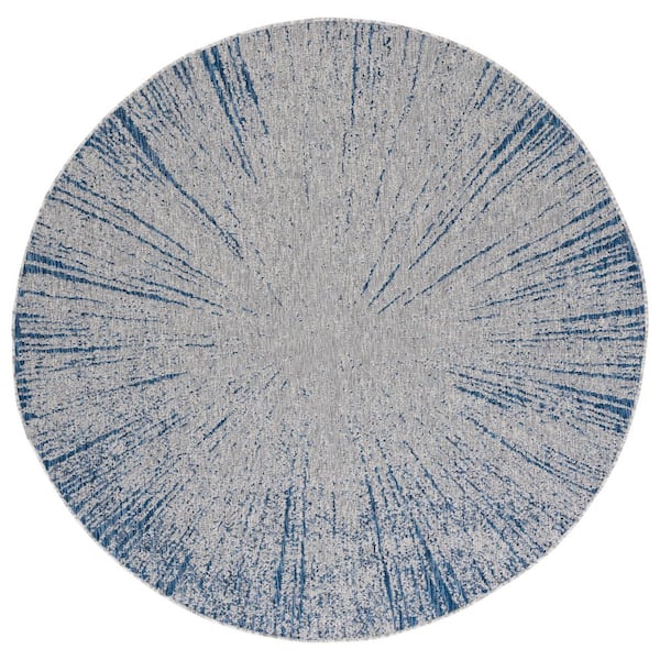 Courtyard Navy/Gray 7 ft. x 7 ft. Floral Abstract Indoor/Outdoor Round Area Rug