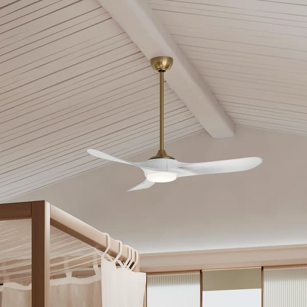 52 in. Mylo Ceiling Fan with Satin Etch Cased Opal Glass in Champagne Bronze with Matte White Wood Blades