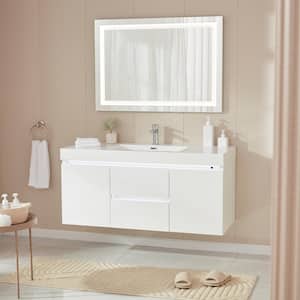 Annecy 48 in. W x 18.5 in. D x 20 in. H Bathroom Wall Hung LED Vanity in White w/ Single Basin Vanity Top in White Resin