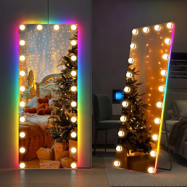 VANITII GLOBAL 26 in. W x 64 in. H Rectangle Frameless Full-Length with RGB LED Light Wall Mounted Large Bathroom Vanity Mirror