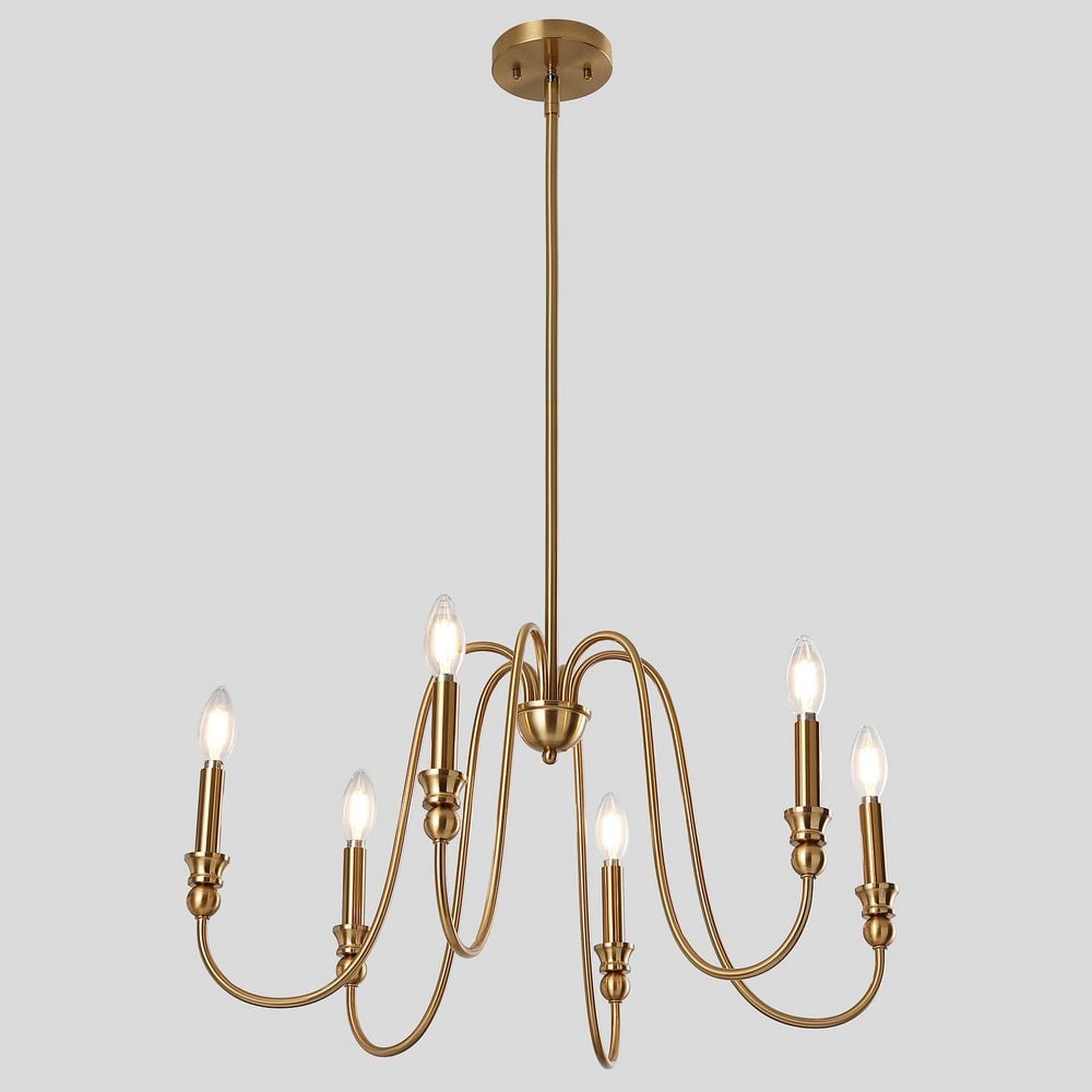 24.4 in. 6-Light Brushed Brass Modern Candle Chandelier,Metal Hanging Chandelier for Living Room, Kitchen Island price history on PriceWatchPro