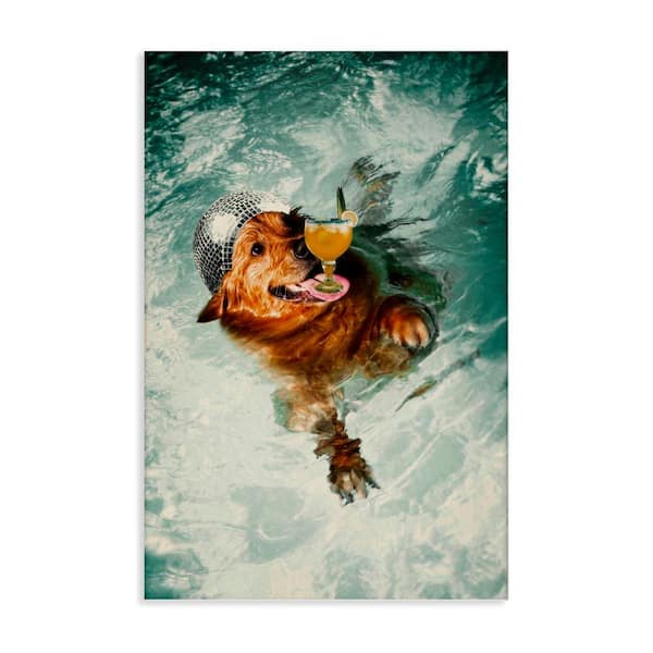 Stupell Industries Disco Dog in Pool by Graffi tee Studios Unframed Animal Graphic Art Print 24 in. x 16 in.