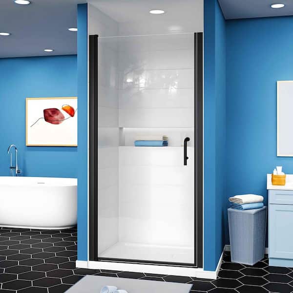 AZDHOME 36-37.9 in. W x 72 in. H Pivot Swing Frameless Shower Door in Matte Black with Clear SGCC Tempered Glass
