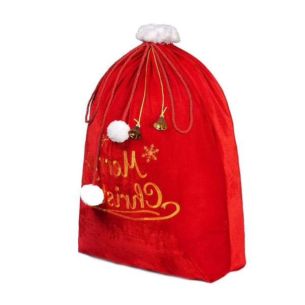 Christmas Large Gift Bags 31 x 27 in. w/ Cord Drawstring, Red Santa Sack for Indoor Xmas Give Decoration, Large Velvet