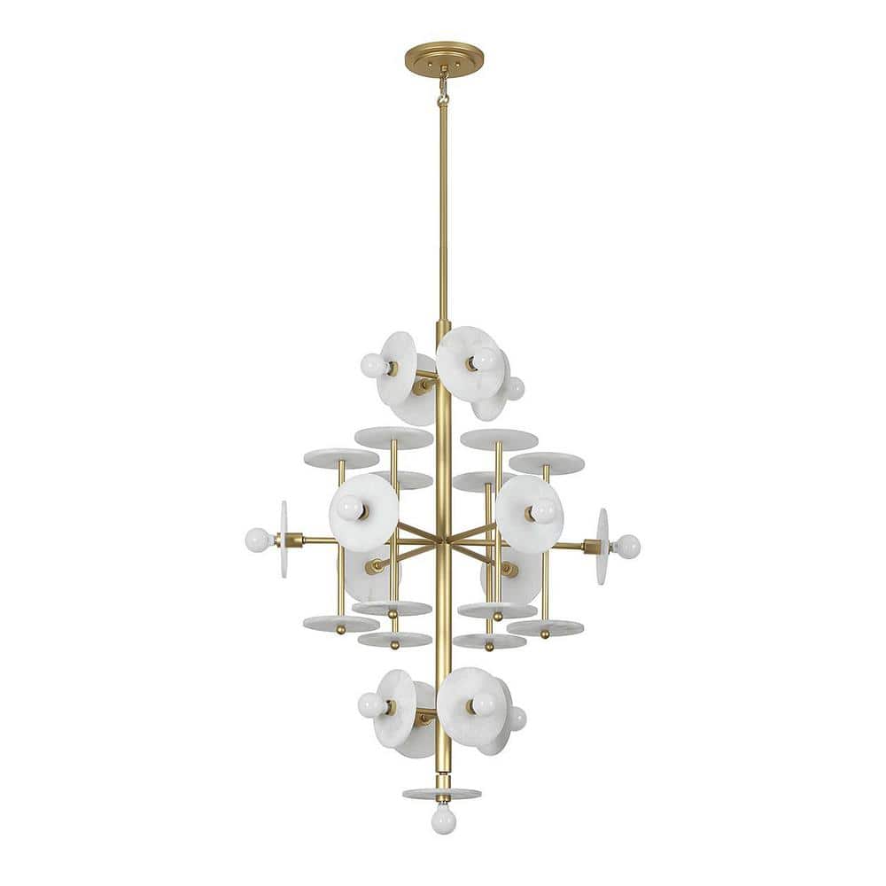 Amani Royal Gold 15-Light Chandelier with Alabaster Shades