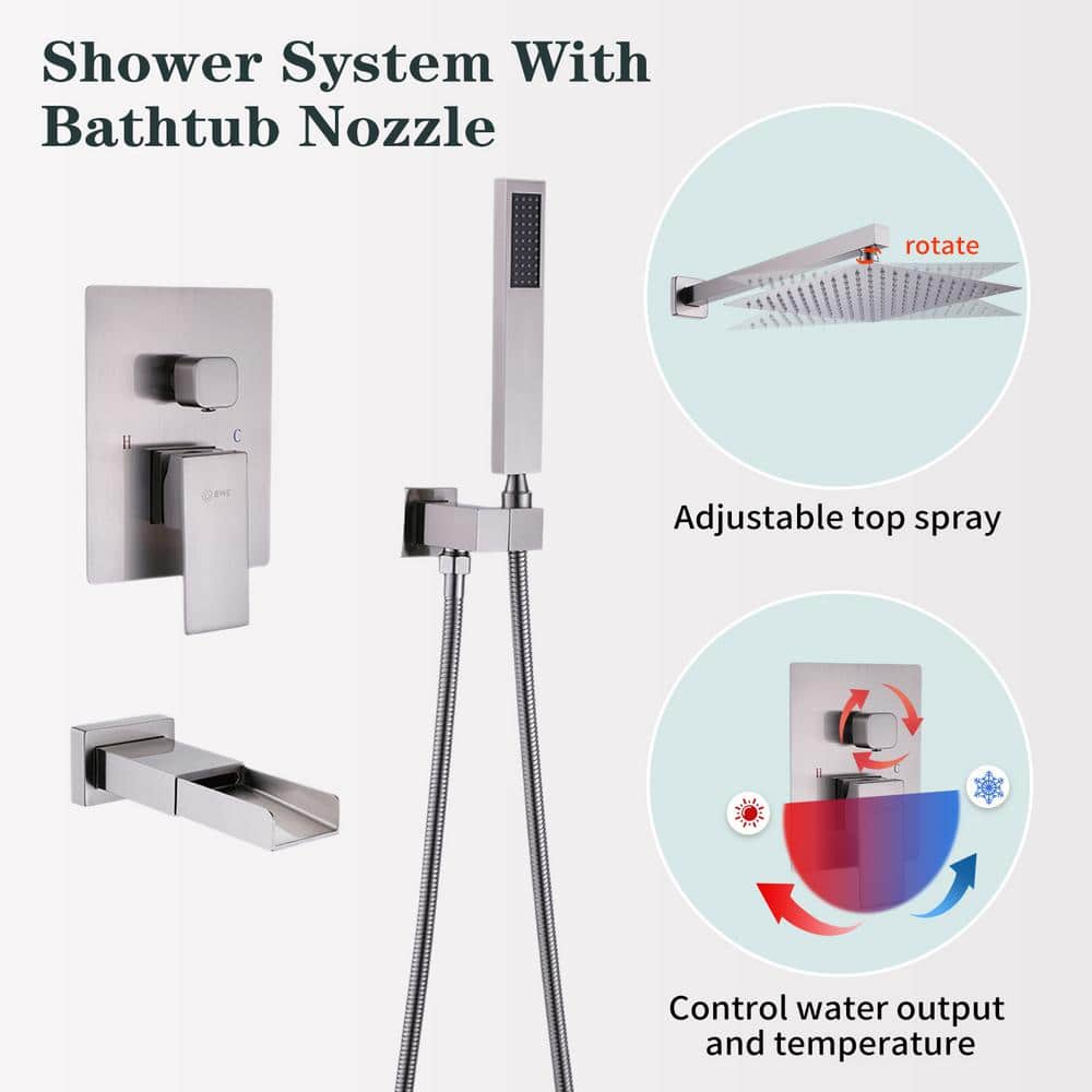 Brushed Nickel High Pressure Waterfall Spout Shower Kit