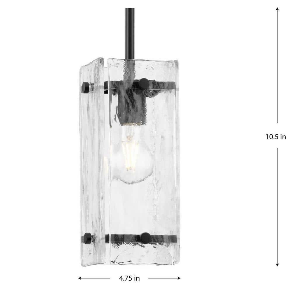 Rivera Matte Black Mini Pendant with Clear Textured Glass