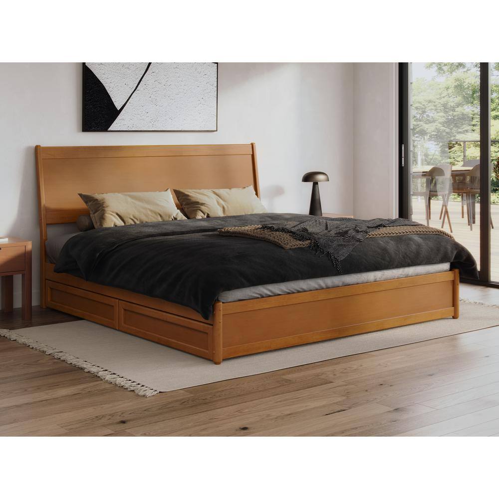 Casanova Light Toffee King Rubberwood Platform Bed with Storage Drawers