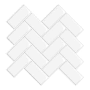 Thicker Herringbone White 12 in. x 12 in. PVC Peel and Stick Tile (7.6 sq. ft./10)