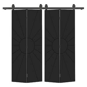 Sun 48 in. x 80 in. Black Painted MDF Modern Bi-Fold Double Barn Door with Sliding Hardware Kit