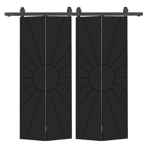 CALHOME Sun 48 in. x 80 in. Black Painted MDF Modern Bi-Fold Double Barn Door with Sliding Hardware Kit