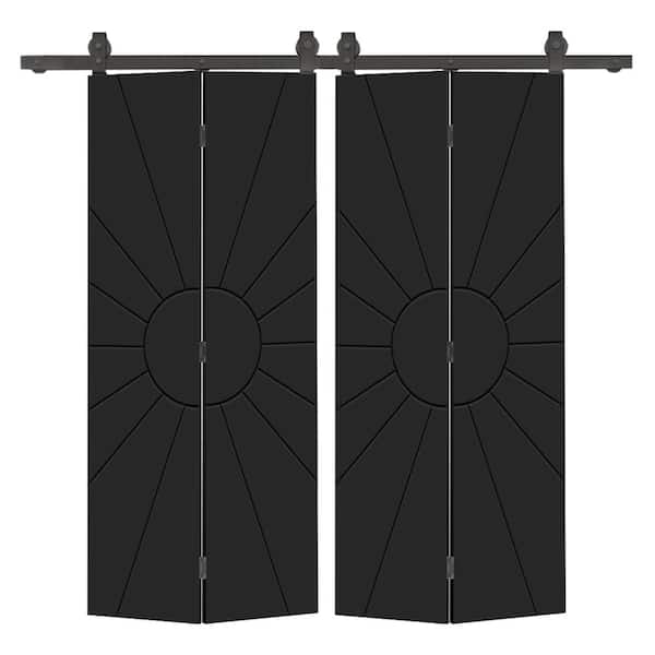 CALHOME Sun 52 in. x 80 in. Black Painted MDF Modern Bi-Fold Double Barn Door with Sliding Hardware Kit
