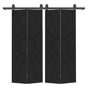 Sun 52 in. x 84 in. Black Painted MDF Composite Modern Bi-Fold Hollow Core Double Barn Door with Sliding Hardware Kit