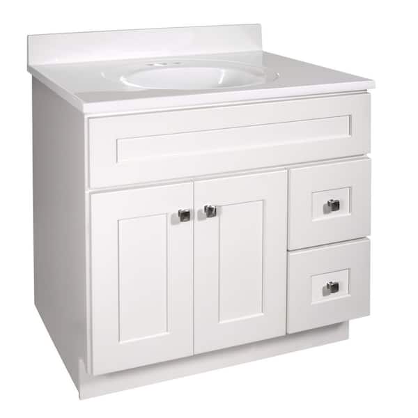 Brookings 37 in. Single Sink Freestanding White Bath Vanity with Solid White Cultured Marble Top Assembled