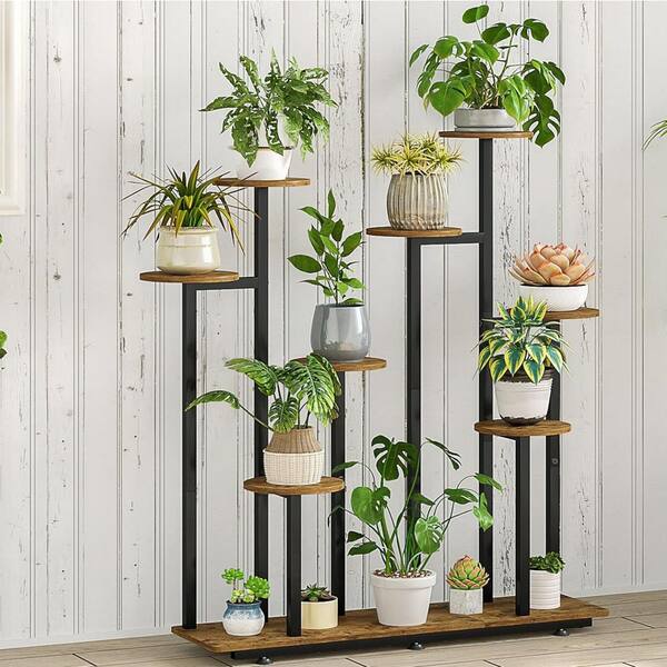 9-Tier Black Metal Plant Stand with Tiered Shelves (35.4 in. H W x