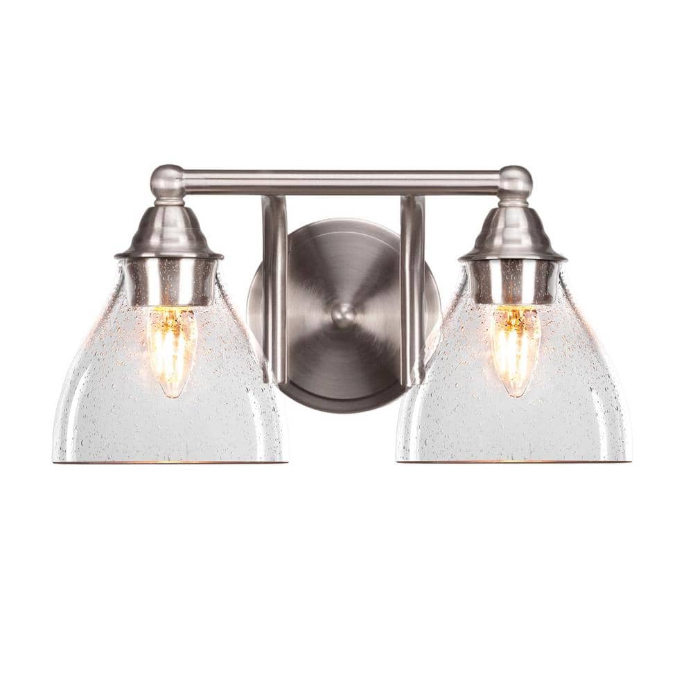 Madison 8 in. 2-Light Bath Bar, Brushed Nickel, Clear Bubble Glass Vanity L
