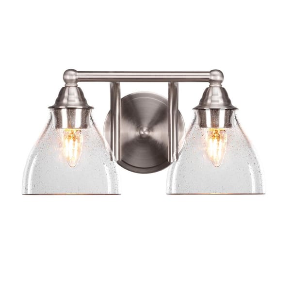 Unbranded Madison 8 in. 2-Light Bath Bar, Brushed Nickel, Clear Bubble Glass Vanity Light