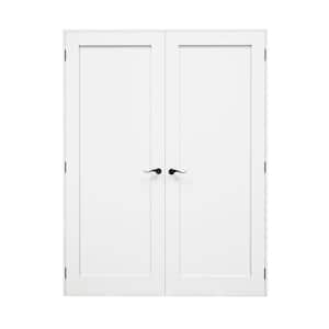 56 in. x 80 in. 1-Panel Universal Handed White Solid Core Wood Double Prehung Interior Door with Quick Assemble Jamb
