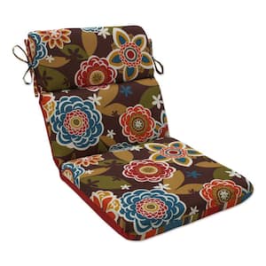 Reversible Floral Stripe 21 in W x 3 in H Deep Seat, 1-Piece Chair Cushion with Round Corners in Brown/Orange Annie