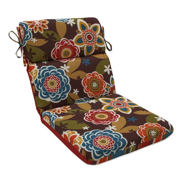 Pillow Perfect Reversible Floral Stripe 21 in W x 3 in H Deep Seat, 1-Piece Chair Cushion with Round Corners in Brown/Orange Annie