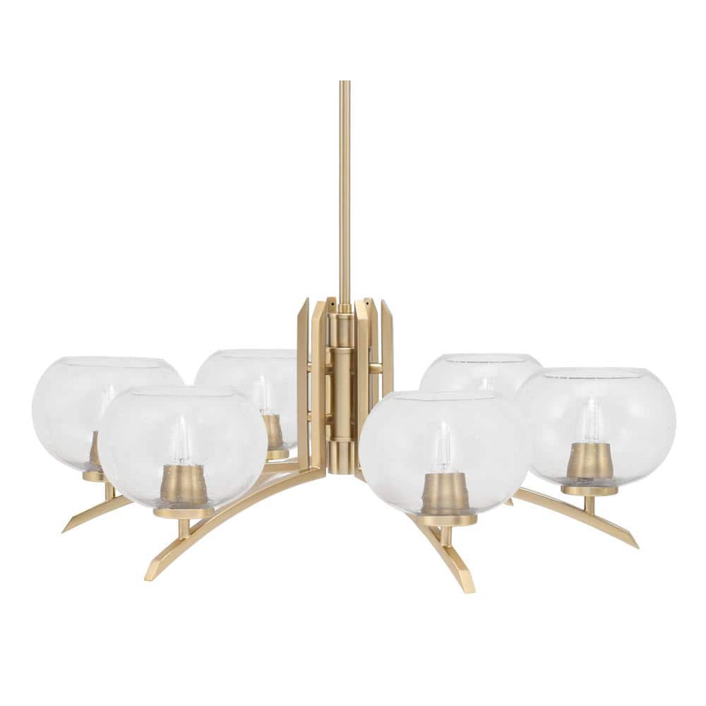 Siena 28.75 in. 6-Light New Age Brass Chandelier with 7 in. Clear Bubble Gl