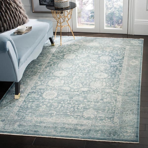 Illusion Blue/Ivory Doormat 3 ft. x 5 ft. Border Area Rug