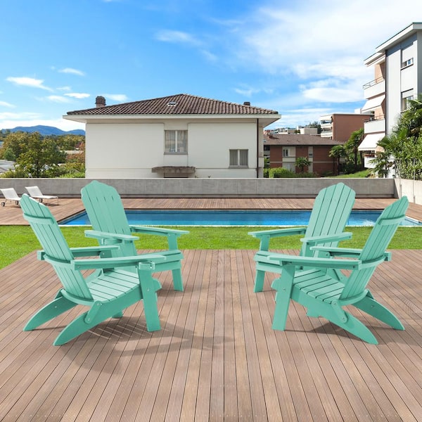 Apple Green Folding Plastic Outdoor Adirondack Chair Patio Fire Pit Chair for Outside (4-Pack)