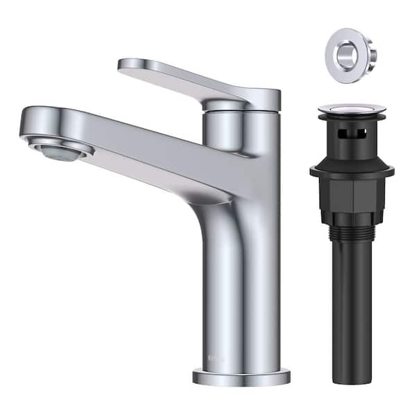 KRAUS Indy Single Handle Bathroom Faucet in Chrome with Pop Up Drain and Supply Lines
