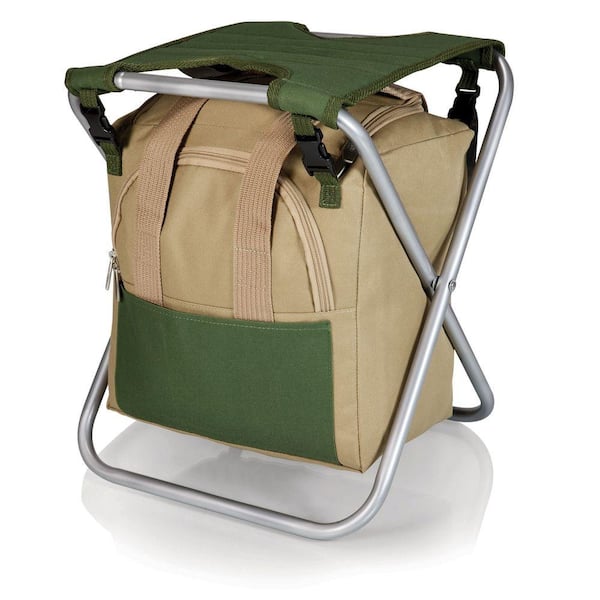 Picnic Time - Olive Green and Tan Gardener Folding Seat with Detachable Polyester Storage Tote
