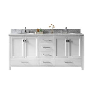 Caroline Avenue 72 in. W Bath Vanity in White with Marble Vanity Top in White with Round Basin