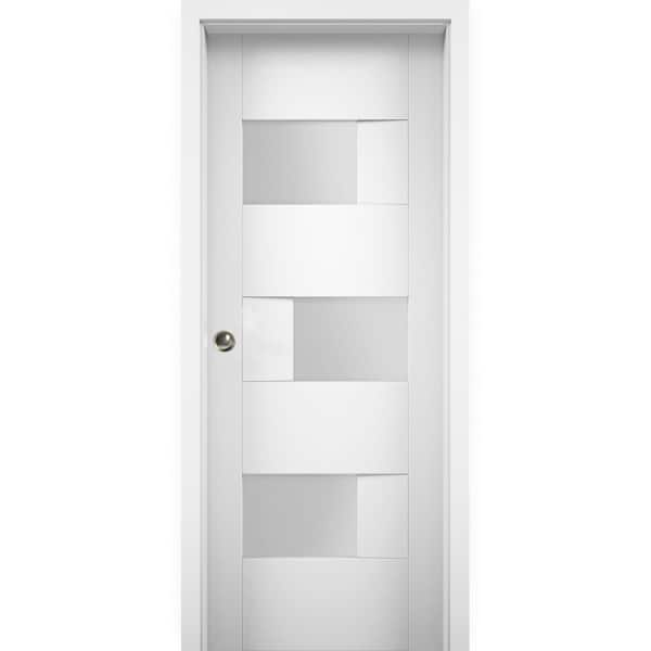 VDOMDOORS 36 in. x 84 in. Single Panel White Solid MDF Double Sliding Doors with Pocket Hardware