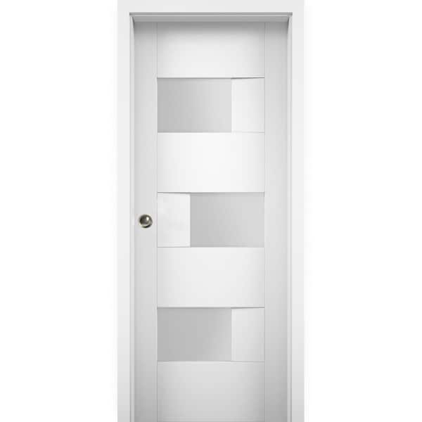 VDOMDOORS 36 in. x 96 in. Single Panel White Solid MDF Double Sliding Doors with Pocket Hardware
