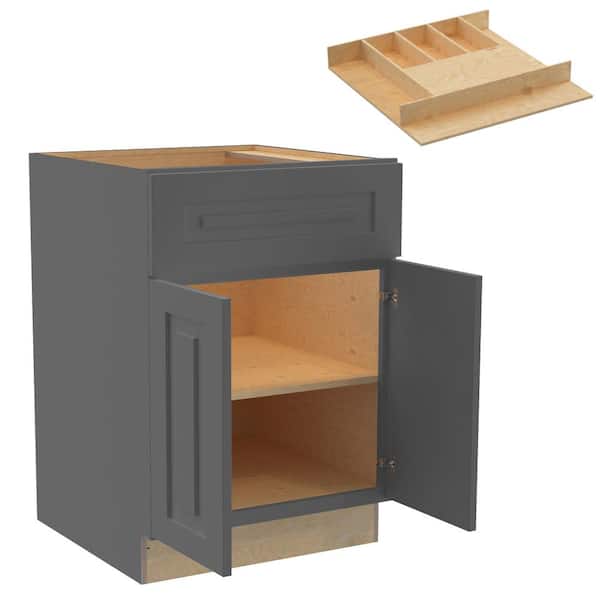 Home Decorators Collection Grayson 24 in. W x 24 in. D x 34.5 in. H Assembled Plywood Base Kitchen Cabinet in Deep Onyx with Cutlery Soft Close