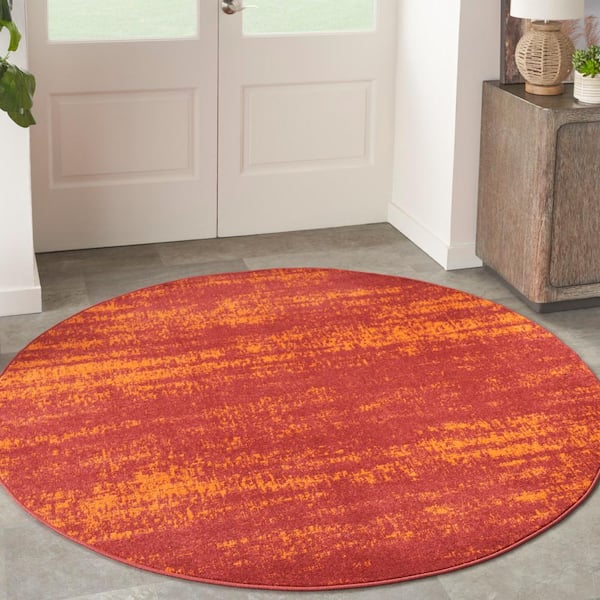 Nourison Essentials Red 8 ft. x 8 ft. Abstract Contemporary Round Area Rug