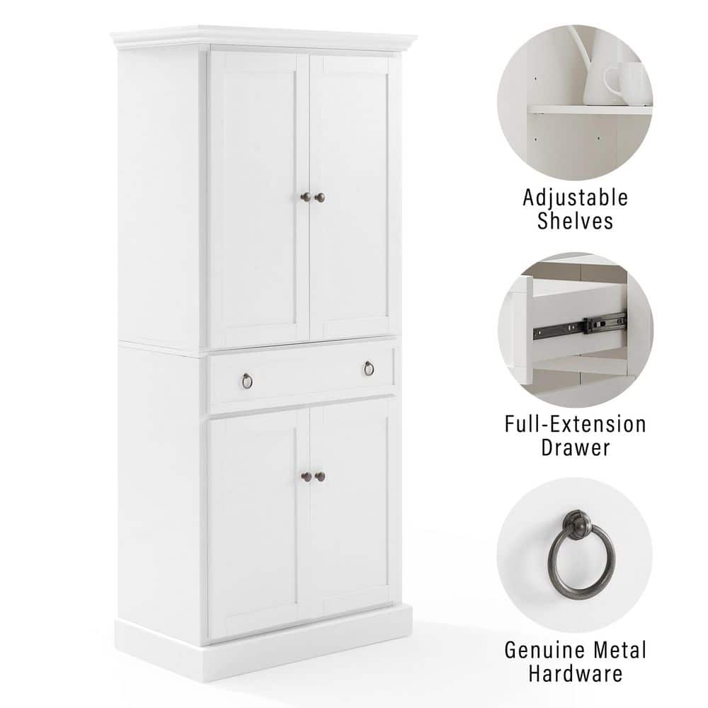 Winston Storage Pantry White - Crosley: Tall Double-Door Cabinet, 5 Shelves, Traditional Style